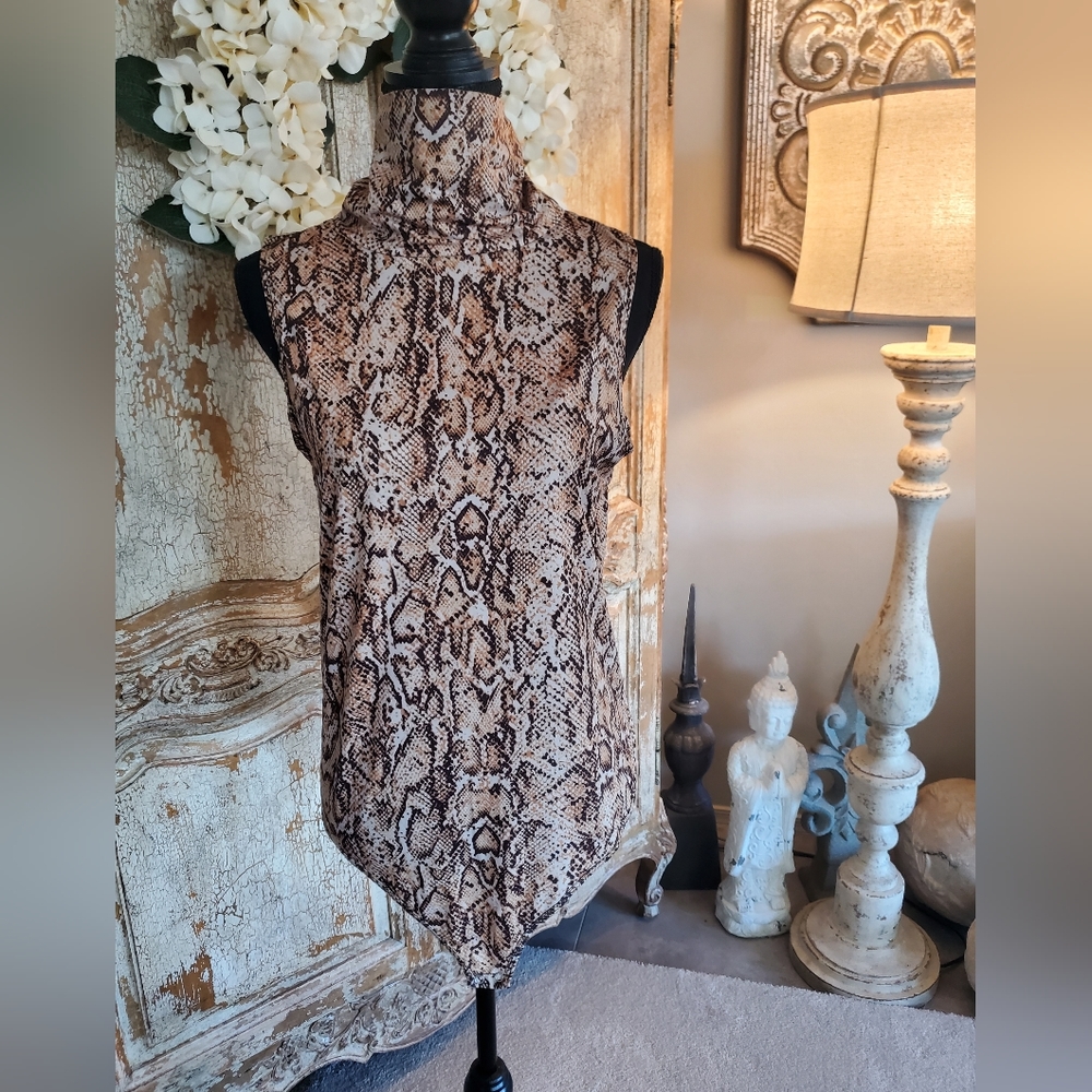Snake Print Sleeveless Turtleneck Top